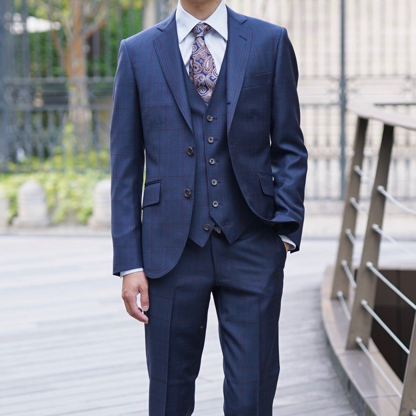 パーティー用 ネイビー系オーダースーツ インポート生地 【結婚式 タキシード オーダーメイド】