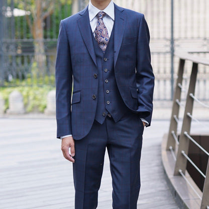 パーティー用 ネイビー系オーダースーツ インポート生地 【結婚式 タキシード オーダーメイド】