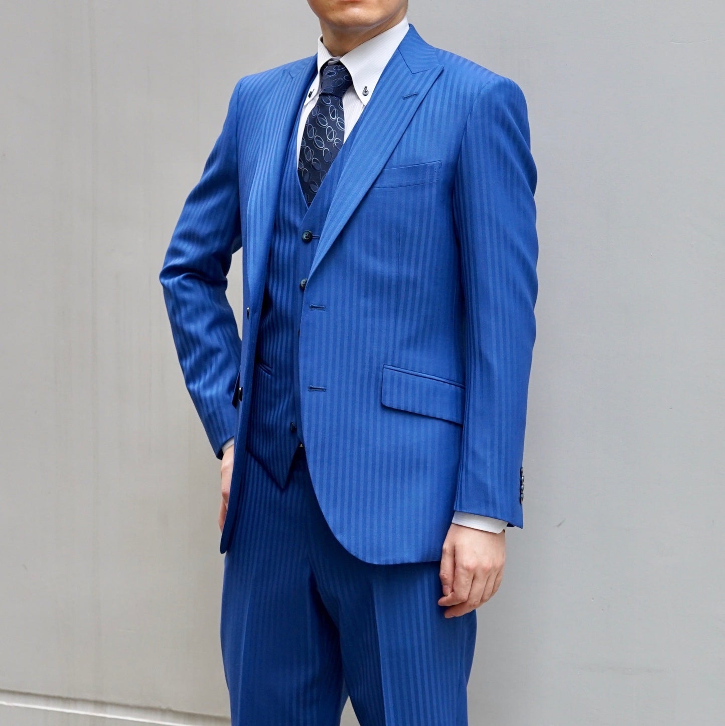 パーティー用 ネイビー系オーダースーツ インポート生地 【結婚式 タキシード オーダーメイド】