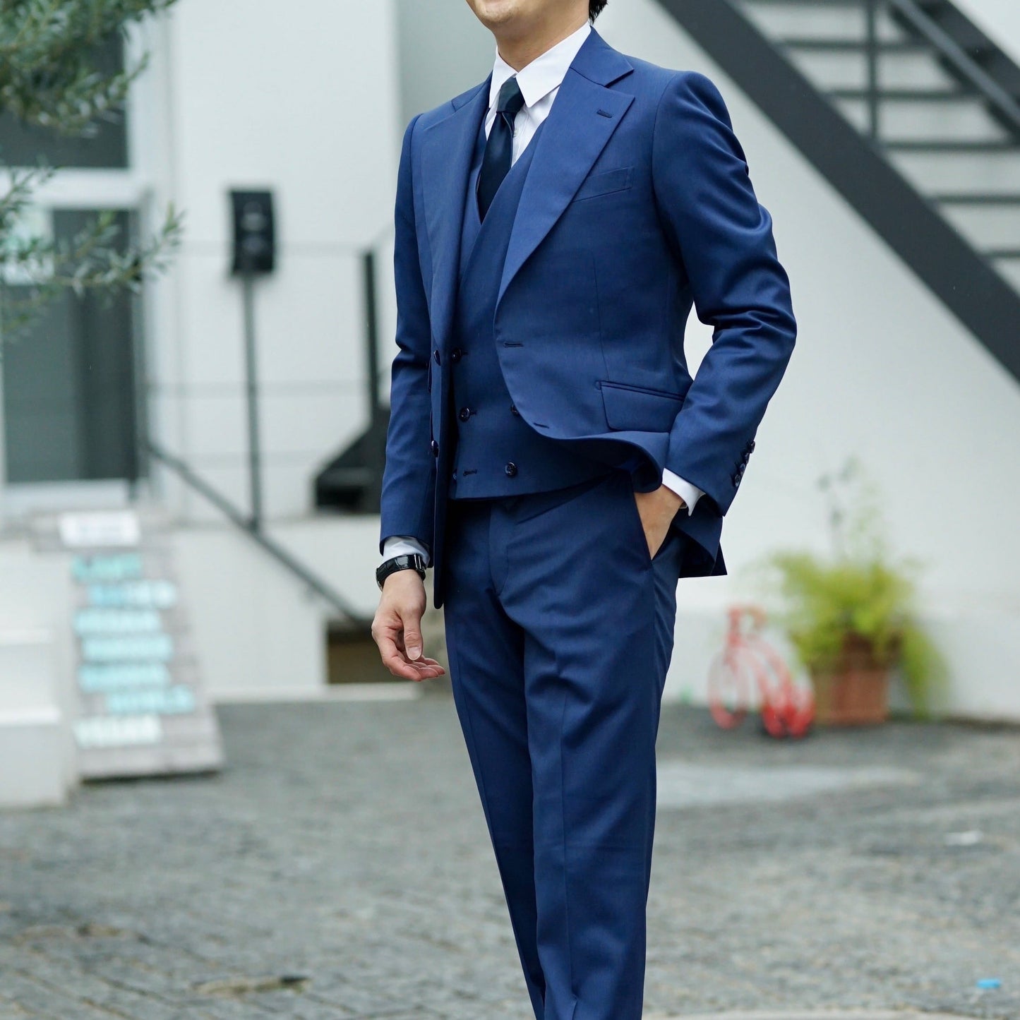 パーティー用 ネイビー系オーダースーツ インポート生地 【結婚式 タキシード オーダーメイド】