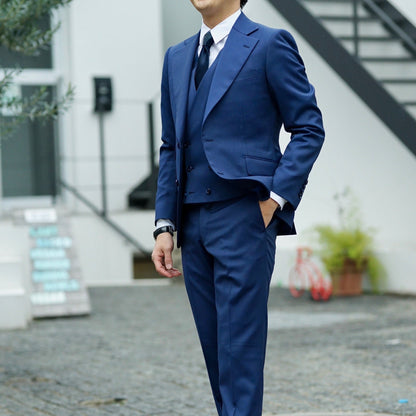 パーティー用 ネイビー系オーダースーツ インポート生地 【結婚式 タキシード オーダーメイド】