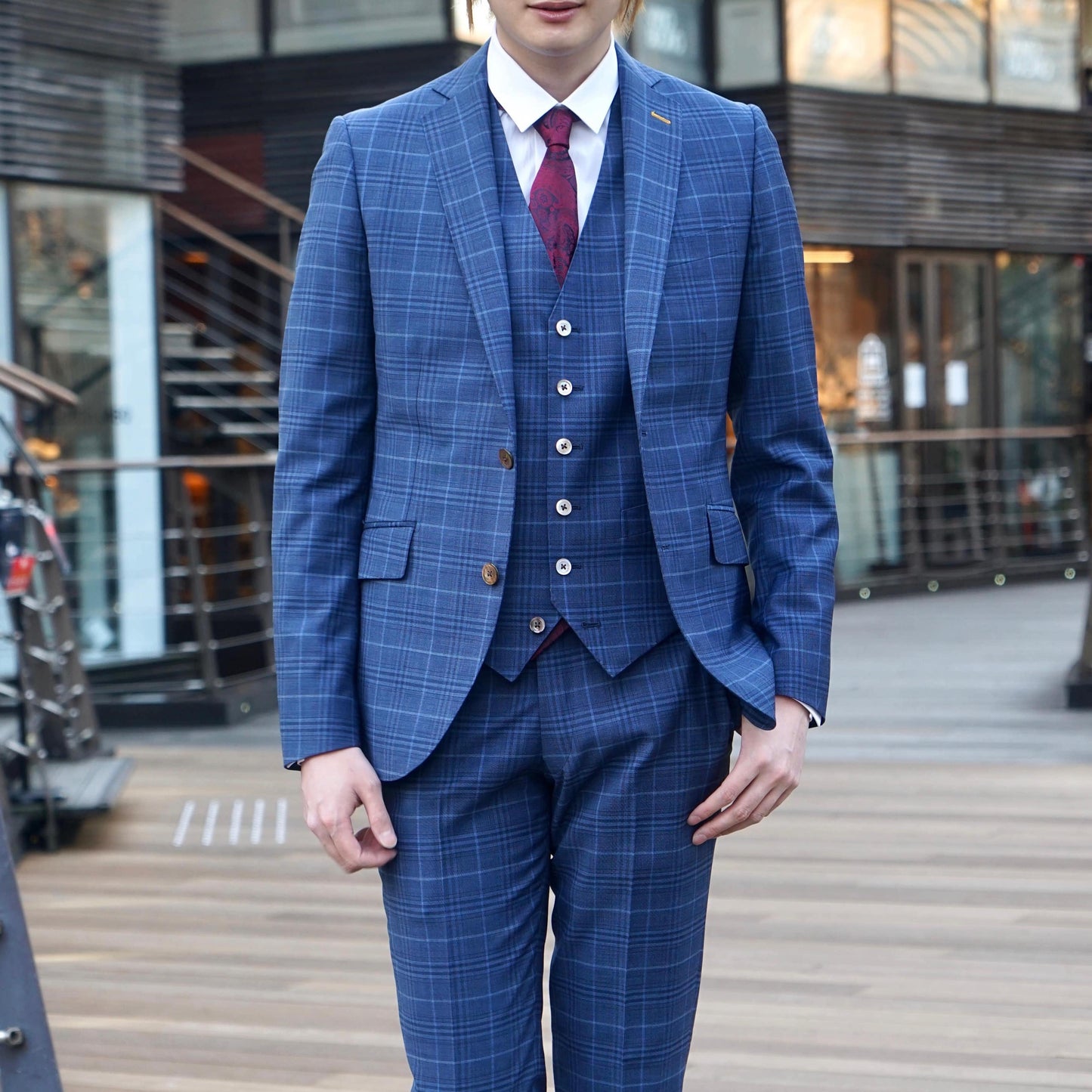 パーティー用 ネイビー系オーダースーツ 国産生地 【結婚式 タキシード オーダーメイド】