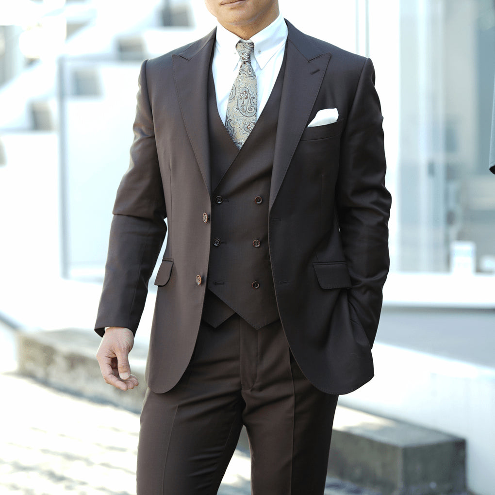 パーティー用 ブラウン系オーダースーツ インポート生地 【結婚式 タキシード オーダーメイド】