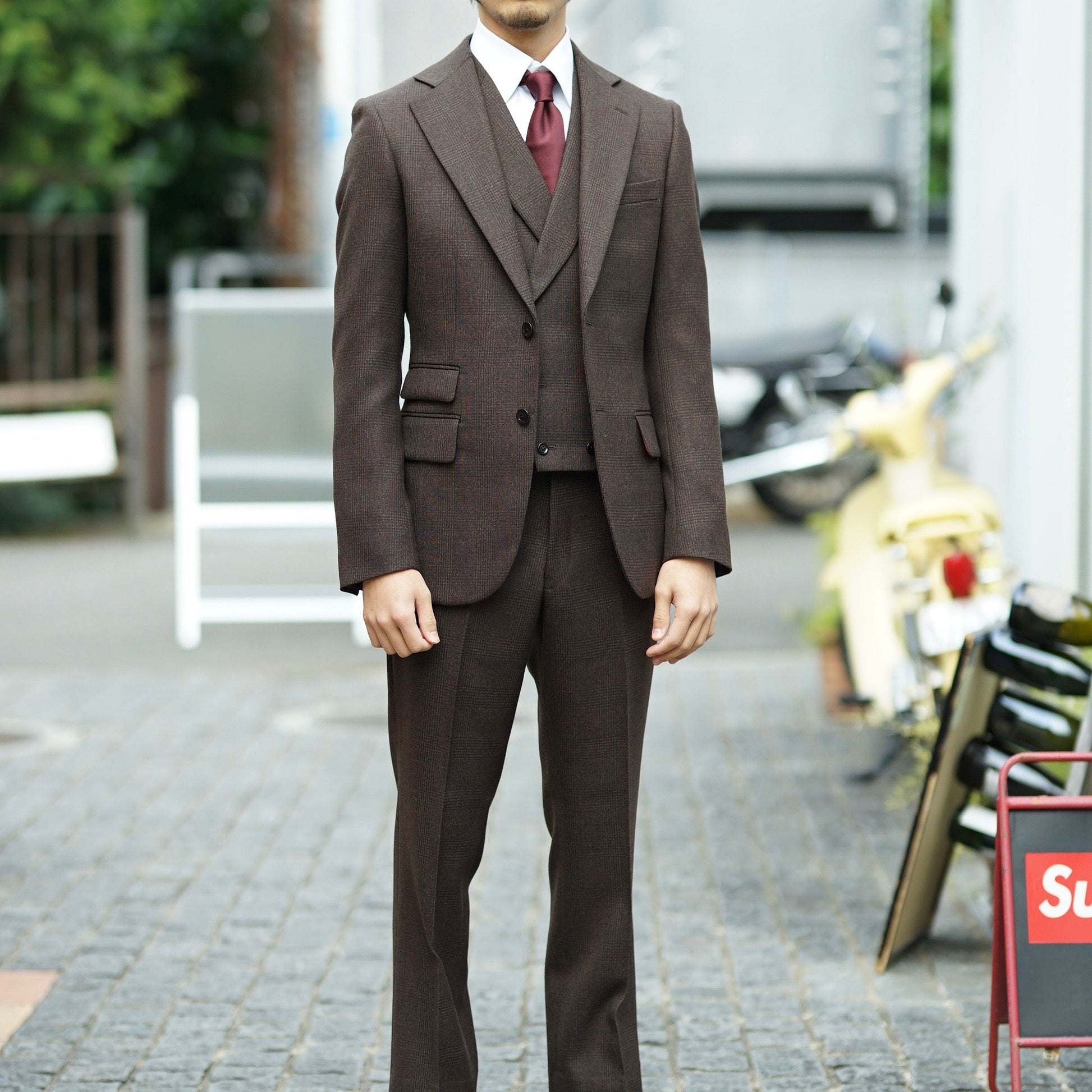 パーティー用 ブラウン系オーダースーツ インポート生地 【結婚式  