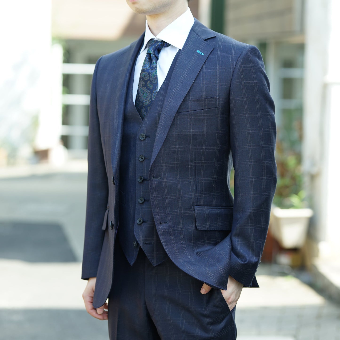 2次会用 ネイビー系オーダースーツ インポート生地 【結婚式 タキシード オーダーメイド】