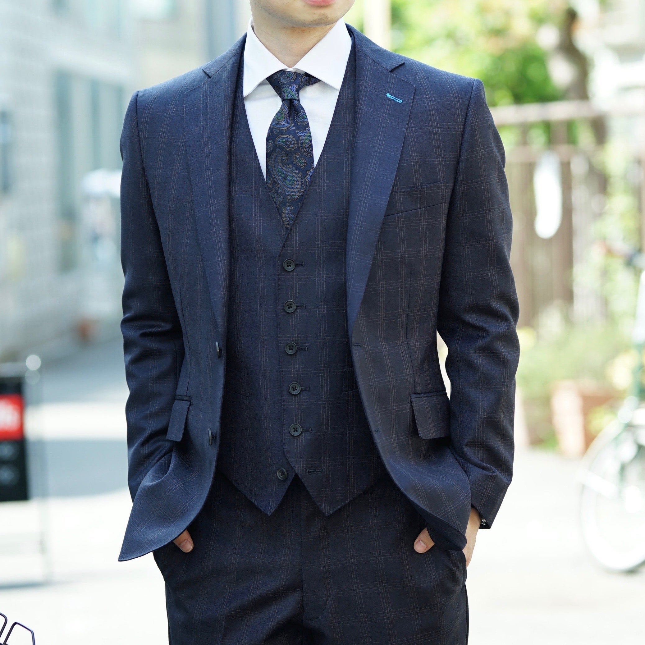 未使用ダークネイビースーツ 2つボタン　ビジネス9号オーダーメイド 120776516088_001.webp