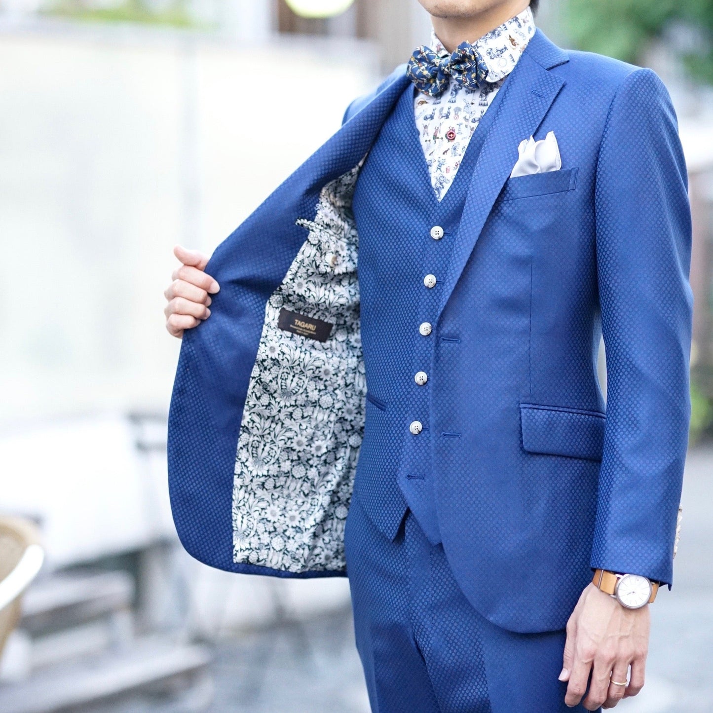 ネイビー系オーダータキシード インポート生地 【結婚式 タキシード オーダーメイド】