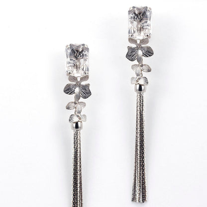 草花とメタルタッセルのイヤリング【シルバー】ブライダルアクセサリー 【結婚式 ピアス イヤリング】