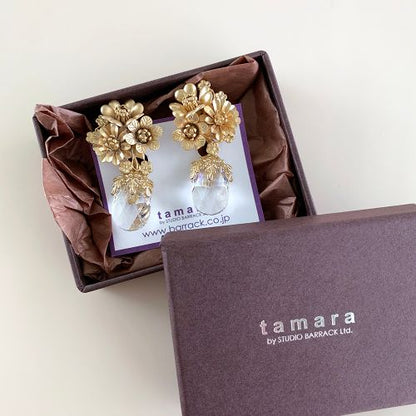 野花ブーケモチーフイヤリング【ゴールド】ブライダルアクセサリー 【結婚式 ピアス イヤリング】