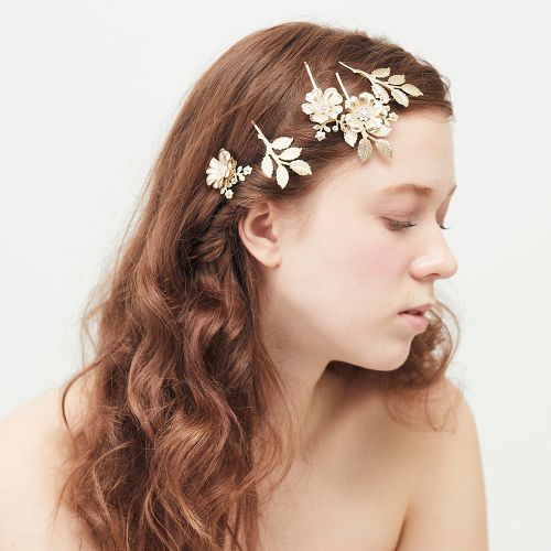 リーフ&フラワーピンセット【ゴールド】ブライダルアクセサリー 【結婚式 ヘアアクセサリー】