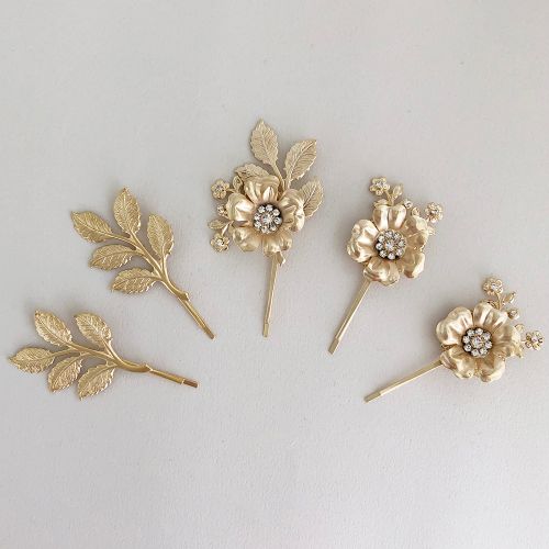リーフ&フラワーピンセット【ゴールド】ブライダルアクセサリー 【結婚式 ヘアアクセサリー】