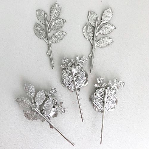 リーフ&フラワーピンセット【シルバー】ブライダルアクセサリー 【結婚式 ヘアアクセサリー】