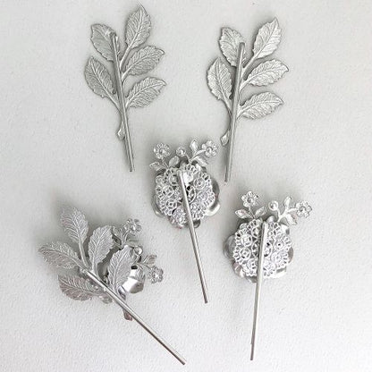 リーフ&フラワーピンセット【シルバー】ブライダルアクセサリー 【結婚式 ヘアアクセサリー】