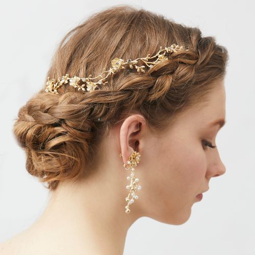 小花つき枝カチューシャ【ゴールド】ブライダルアクセサリー 【結婚式 ヘアアクセサリー】