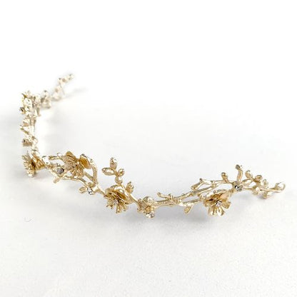 小花つき枝カチューシャ【ゴールド】ブライダルアクセサリー 【結婚式 ヘアアクセサリー】