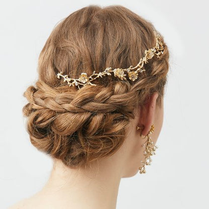 小花つき枝カチューシャ【ゴールド】ブライダルアクセサリー 【結婚式 ヘアアクセサリー】