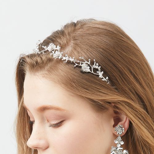 小花つき枝カチューシャ【シルバー】ブライダルアクセサリー 【結婚式 ヘアアクセサリー】