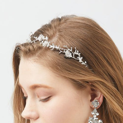 小花つき枝カチューシャ【シルバー】ブライダルアクセサリー 【結婚式 ヘアアクセサリー】