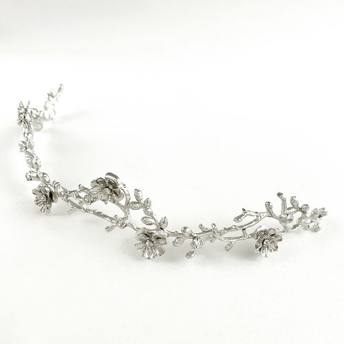 小花つき枝カチューシャ【シルバー】ブライダルアクセサリー 【結婚式 ヘアアクセサリー】