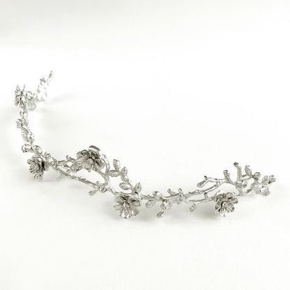 小花つき枝カチューシャ【シルバー】ブライダルアクセサリー 【結婚式 ヘアアクセサリー】