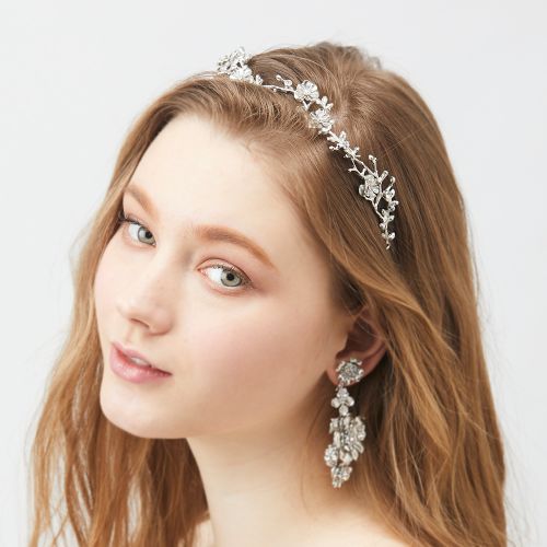 小花つき枝カチューシャ【シルバー】ブライダルアクセサリー 【結婚式　ヘアアクセサリー】