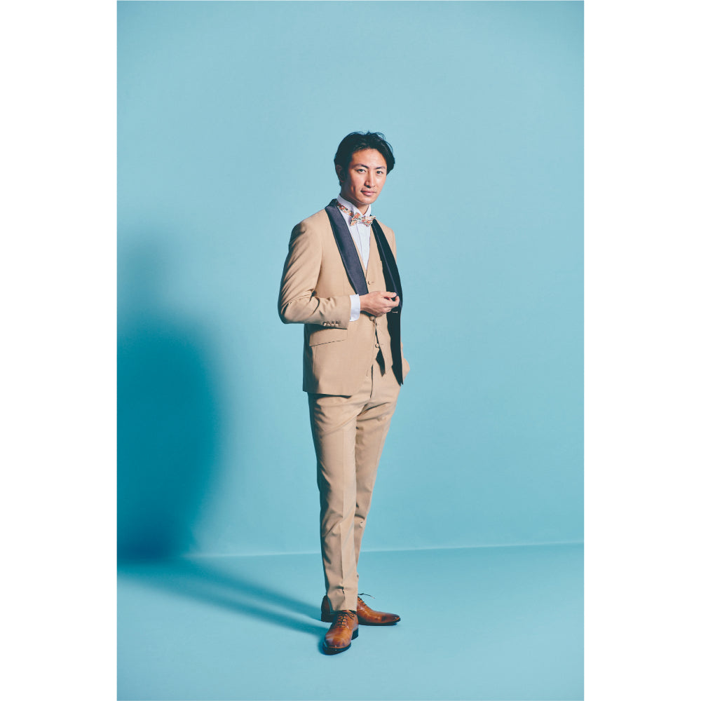 タキシード3点(ジャケット・ベスト・パンツ)セット【ベージュ/無地】 【結婚式 タキシード レンタル】