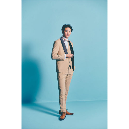 タキシード3点(ジャケット・ベスト・パンツ)セット【ベージュ/無地】 【結婚式 タキシード レンタル】
