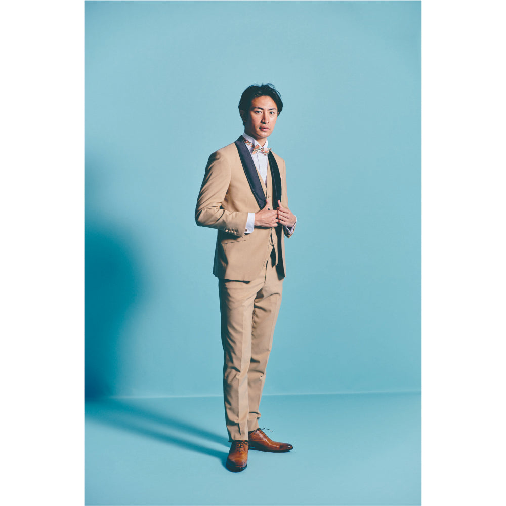 タキシード3点(ジャケット・ベスト・パンツ)セット【ベージュ/無地】 【結婚式 タキシード レンタル】