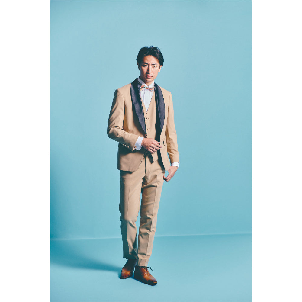 タキシード3点(ジャケット・ベスト・パンツ)セット【ベージュ/無地】 【結婚式 タキシード レンタル】