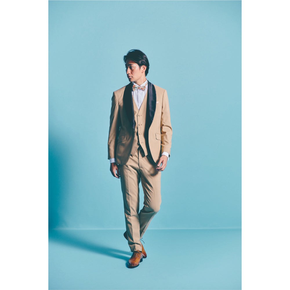 タキシード3点(ジャケット・ベスト・パンツ)セット【ベージュ/無地】 【結婚式 タキシード レンタル】