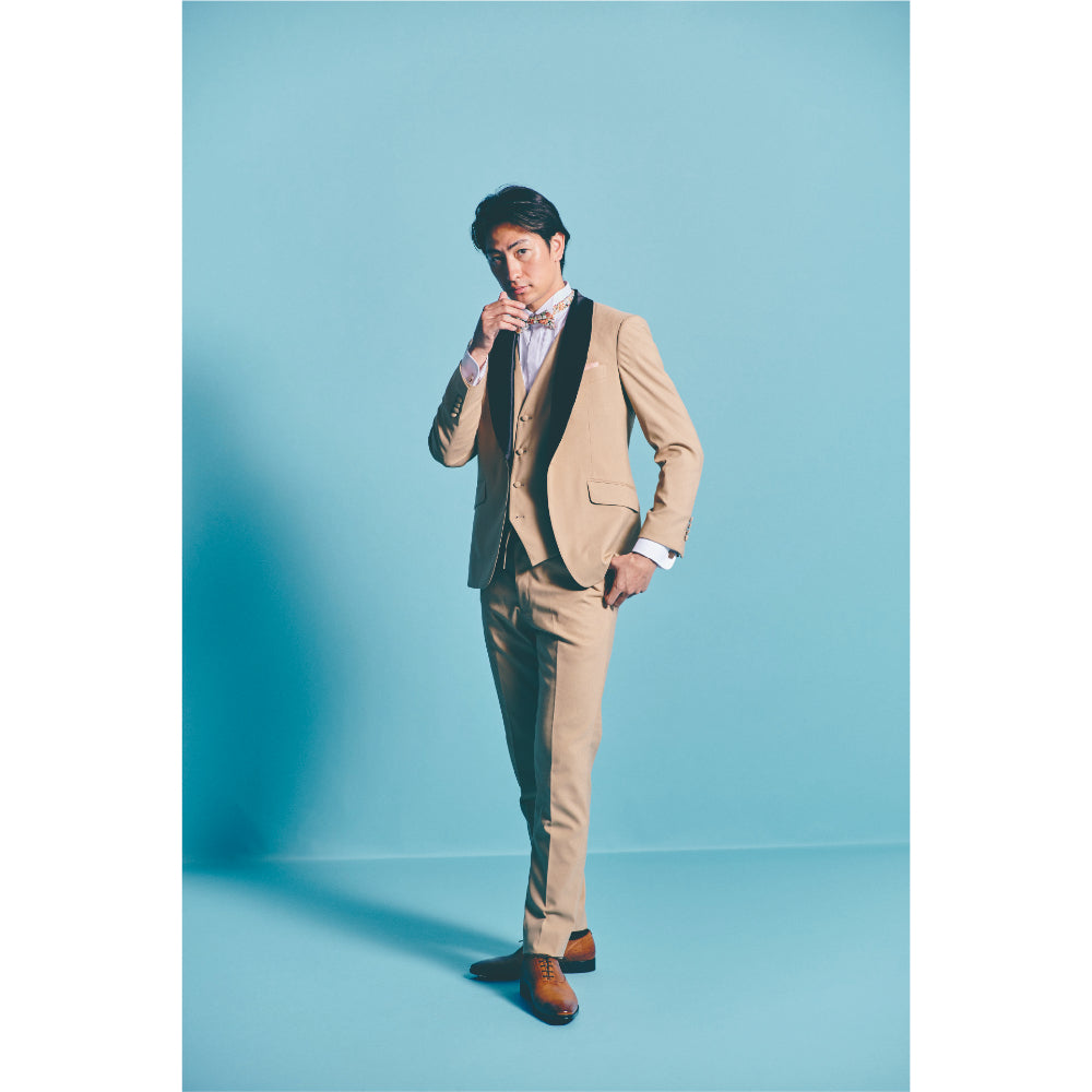 タキシード3点(ジャケット・ベスト・パンツ)セット【ベージュ/無地 タキシード3点(ジャケット・ベスト・パンツ)セット【ベージュ/無地