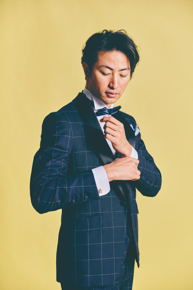 タキシード3点(ジャケット・ベスト・パンツ)セット【ネイビー/チェック】 【結婚式 タキシード レンタル】