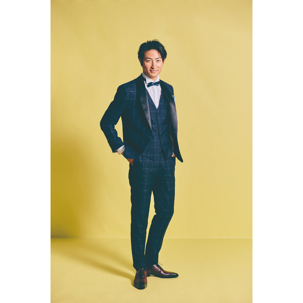 タキシード3点(ジャケット・ベスト・パンツ)セット【ネイビー/チェック】 【結婚式 タキシード レンタル】