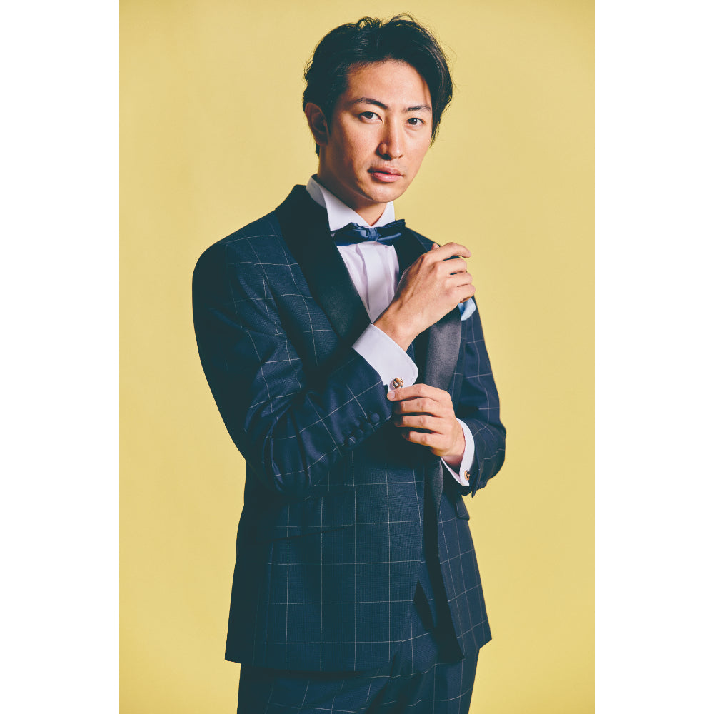 タキシード3点(ジャケット・ベスト・パンツ)セット【ネイビー/チェック】 【結婚式 タキシード レンタル】