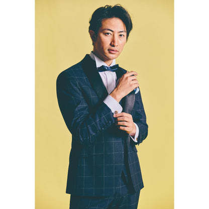 タキシード3点(ジャケット・ベスト・パンツ)セット【ネイビー/チェック】 【結婚式 タキシード レンタル】