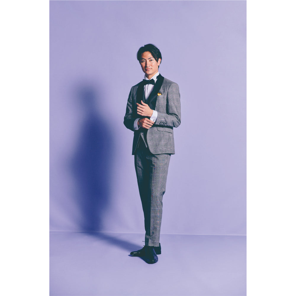タキシード3点(ジャケット・ベスト・パンツ)セット【グレー/チェック】 【結婚式 タキシード レンタル】