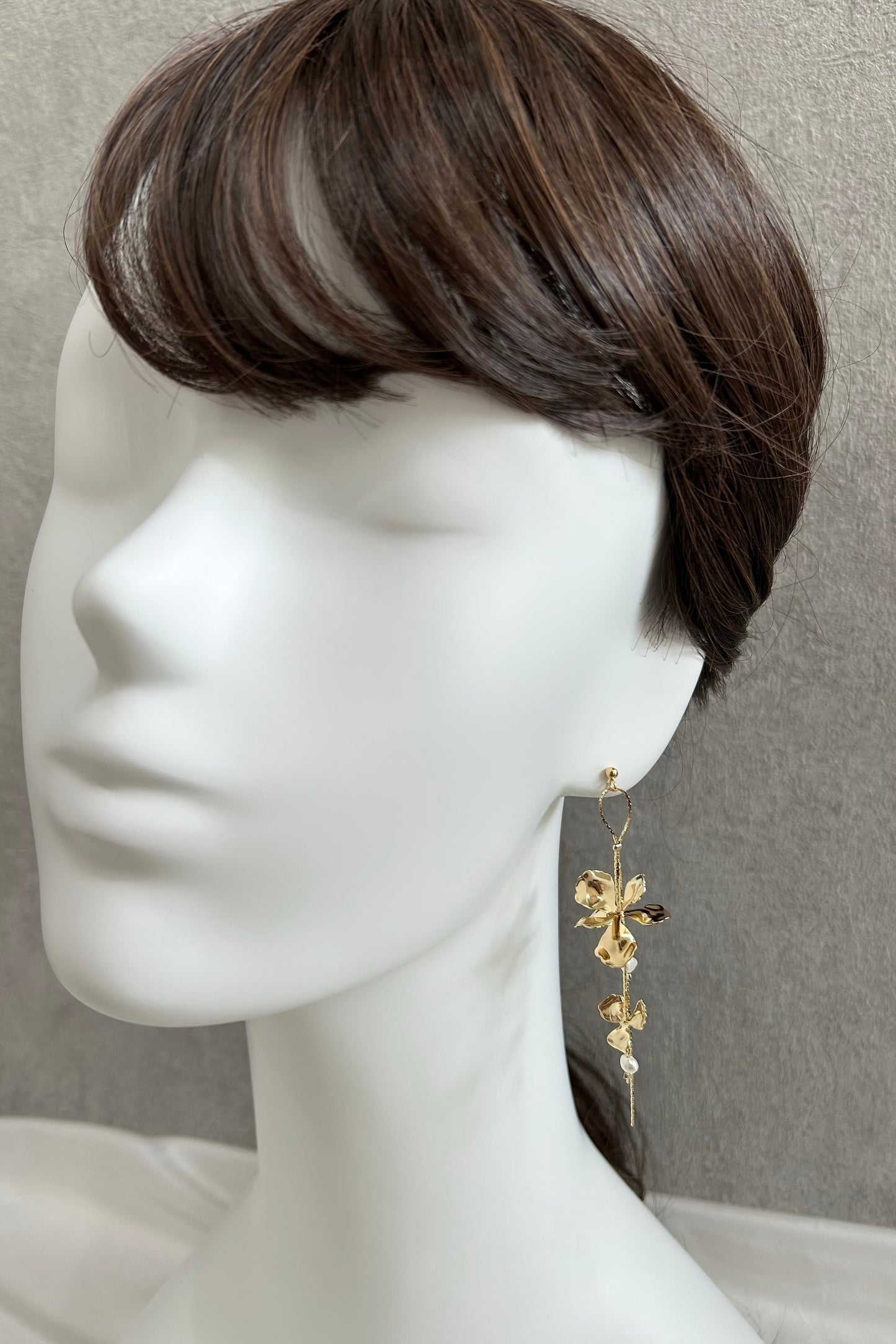 【ピアス・イヤリング】ゴールドフラワー×淡水パールのチェーンピアス/イヤリング -ブライダルピアス/イヤリング- ≪TP-21s/TE-22s≫【結婚式 ピアス イヤリング】
