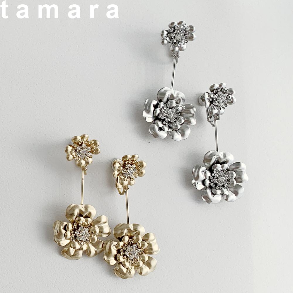 大小のフラワーピアス【ゴールド】ブライダルアクセサリー 【結婚式 ピアス イヤリング】