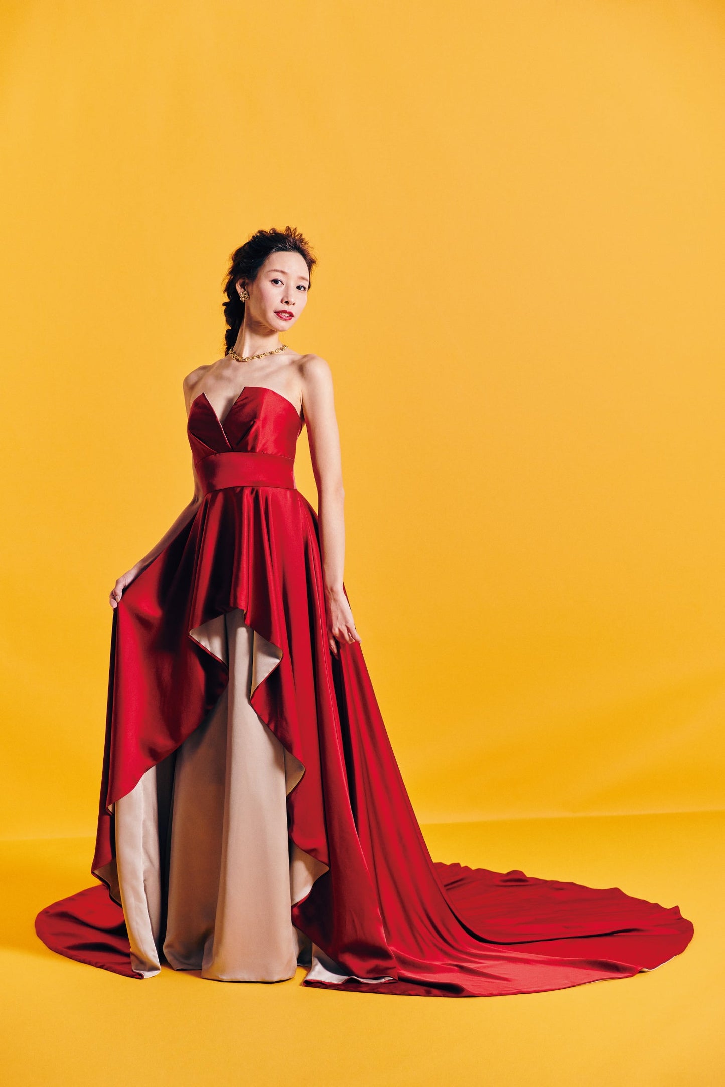 Rufina ルフィナ【カラードレス】サテン バイカラー レッド Aライン 【結婚式 レンタル】