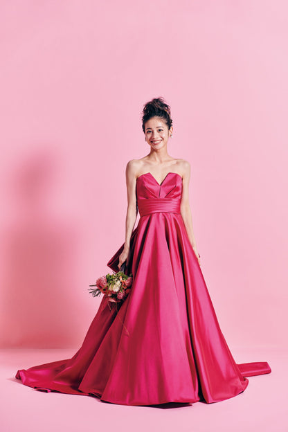 Rosi ロージー【カラードレス レンタル】ローズピンク サテンAライン 【結婚式】