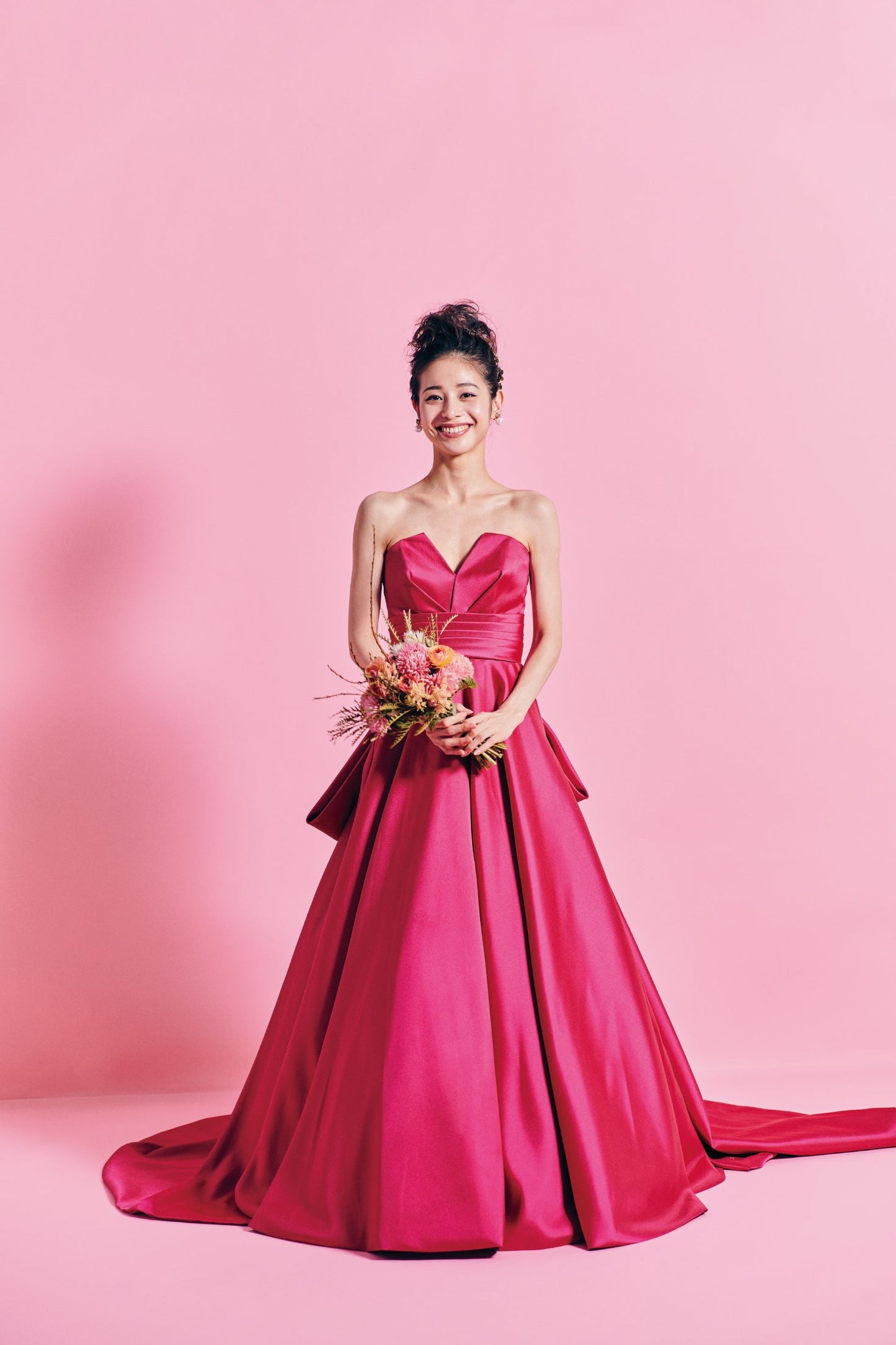 Rosi ロージー【カラードレス レンタル】ローズピンク サテンAライン 【結婚式】