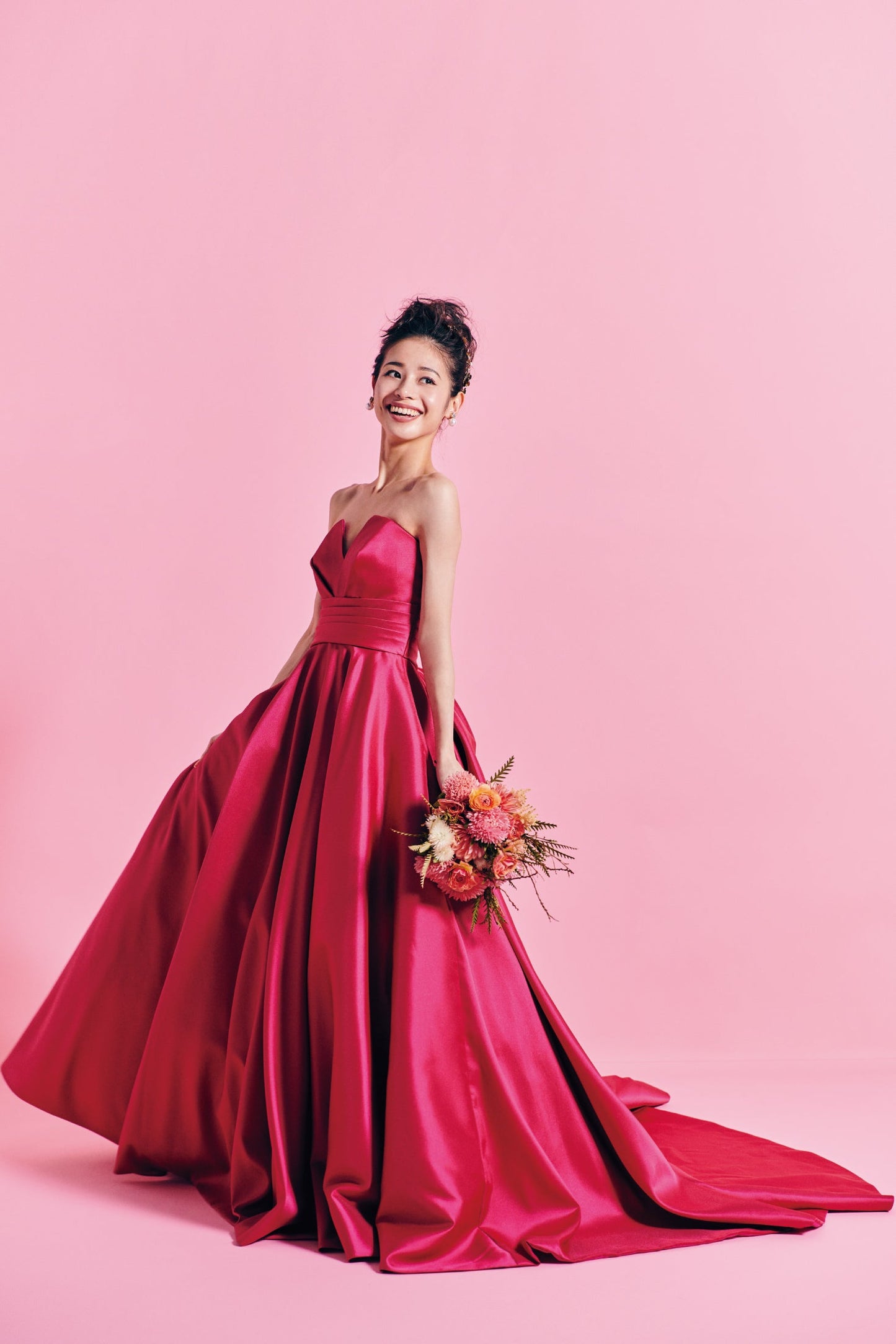 Rosi ロージー【カラードレス レンタル】ローズピンク サテンAライン 【結婚式】