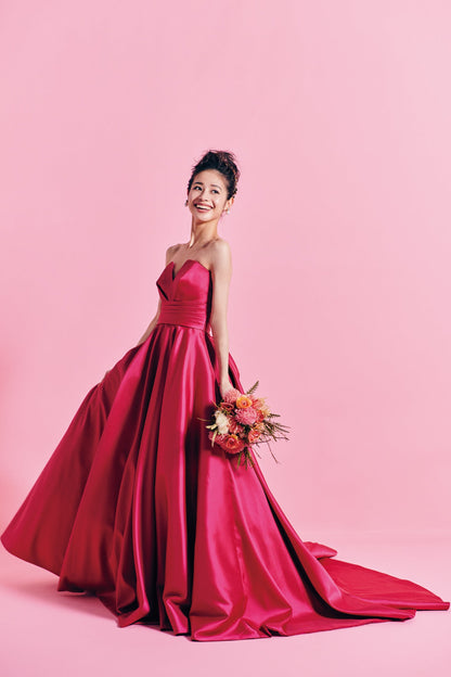 Rosi ロージー【カラードレス レンタル】ローズピンク サテンAライン 【結婚式】