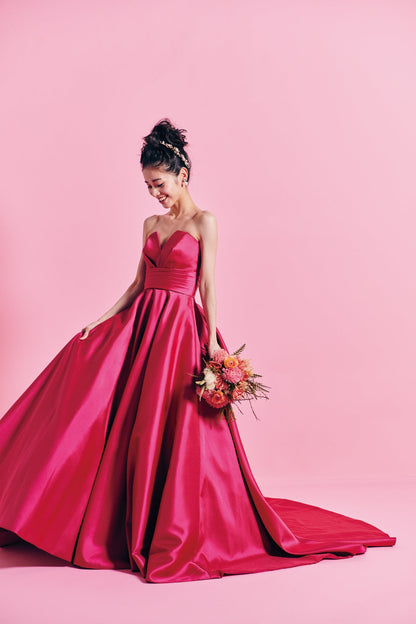 Rosi ロージー【カラードレス レンタル】ローズピンク サテンAライン 【結婚式】