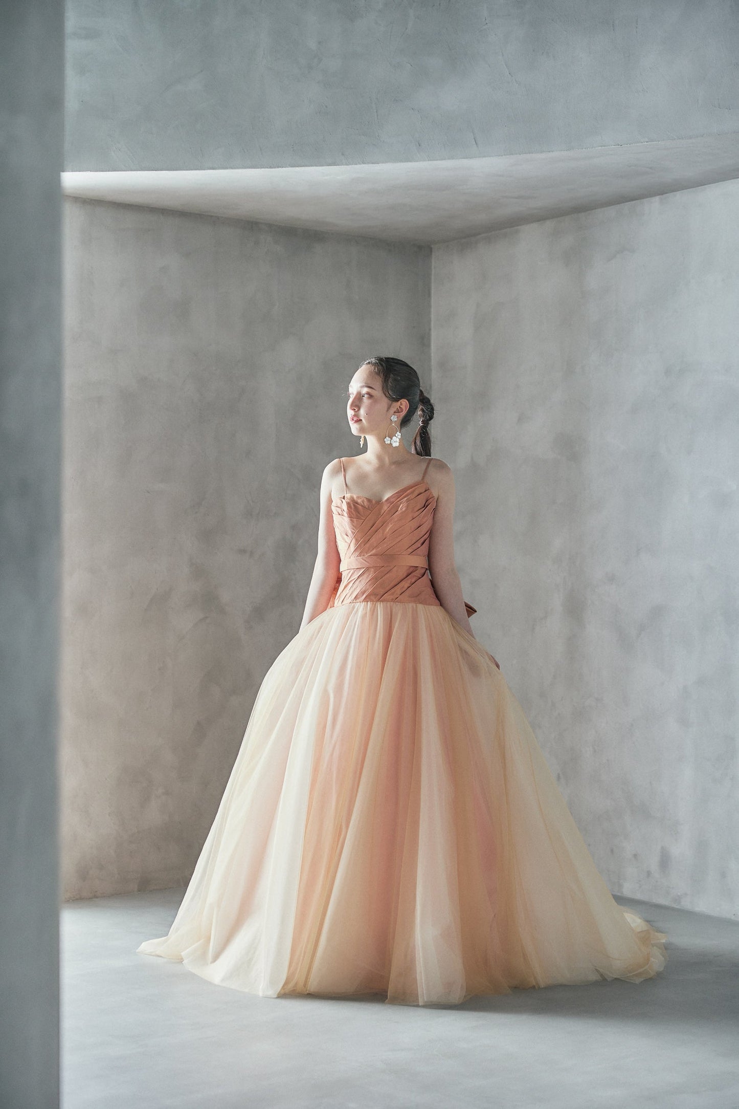 Pippa ピッパ【カラードレス】リボン チュール オレンジ Aラインドレス 【結婚式 レンタル】