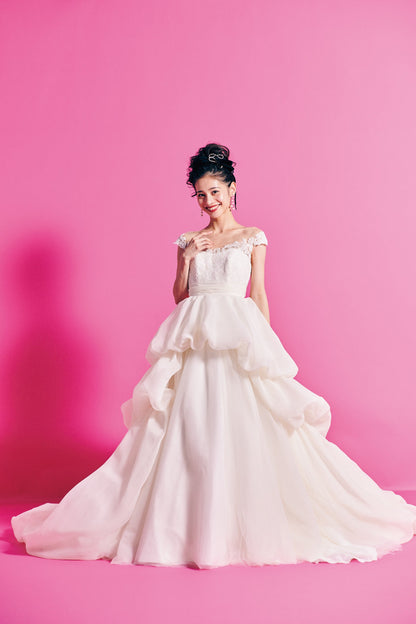 Panna パンナ【ウエディングドレス レンタル】Aライン フレンチスリーブ イリュージョン 【結婚式】