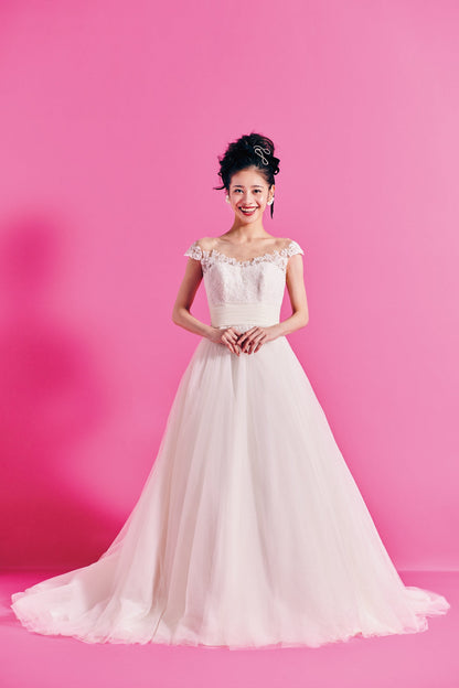 Panna パンナ【ウエディングドレス レンタル】Aライン フレンチスリーブ イリュージョン 【結婚式】