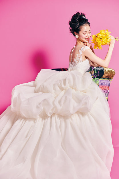 Panna パンナ【ウエディングドレス レンタル】Aライン フレンチスリーブ イリュージョン 【結婚式】