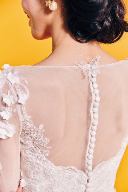 Bella ベラ【ウエディングドレス レンタル】ロングスリーブ フラワー Aライン 【結婚式】