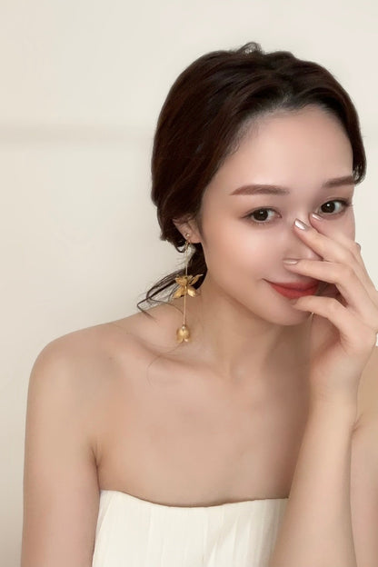 セミオーダー【ピアス・イヤリング】真鍮フラワー×淡水パールピアス/イヤリング -ブライダルピアス/イヤリング-≪VIP-06/VIE-06≫【結婚式 ピアス イヤリング】